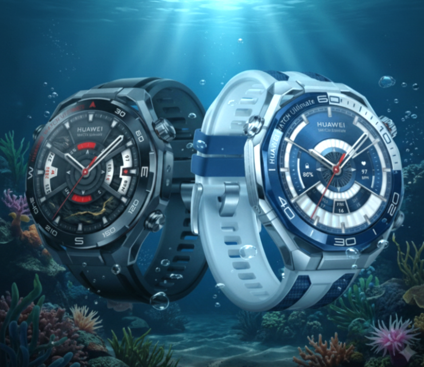 Huawei Watch Ultimate 2 Huawei Watch Ultimate 2 em cenário de fundo do mar; smartwatch de alto desempenho para esportes outdoor em 2026.