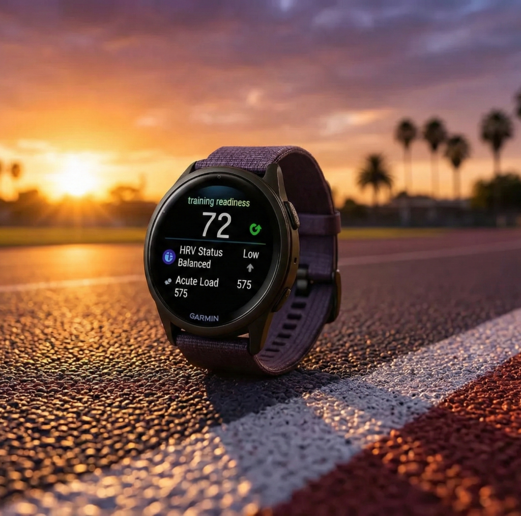 Garmin Forerunner 265 Garmin Forerunner 265 em cenário de pista de atletismo; Smartwatches com melhor custo-benefício em 2026.