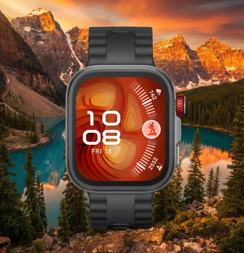 Huawei Watch Fit 4 Pro Huawei Watch Fit 4 Pro em cenário de montanha; Smartwatches com melhor custo-benefício em 2026.
