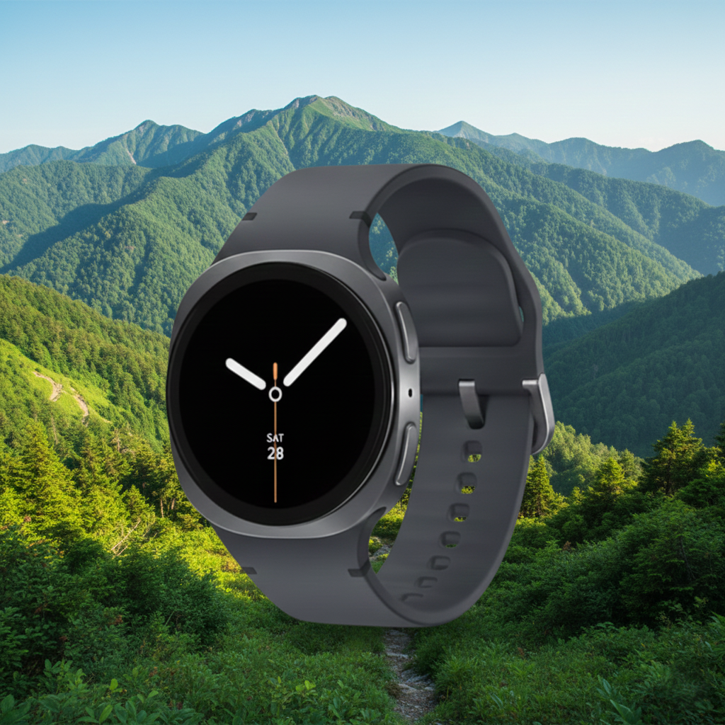 Samsung Galaxy Watch 8 Galaxy Watch 8 em cenário de montanha; Smartwatches com melhor custo-benefício em 2026.